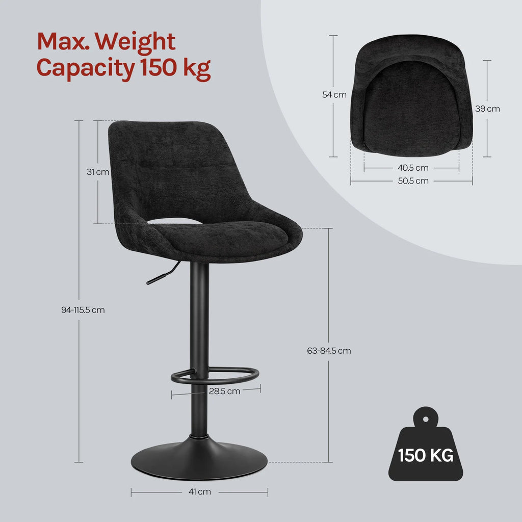 Edinburgh Bar Stools Set of 2, 360° Rotatable, Height Adjustable