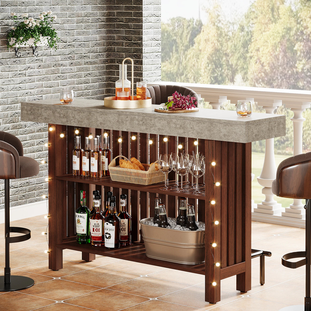Drinks Cabinet with Footrest, 2-Tier