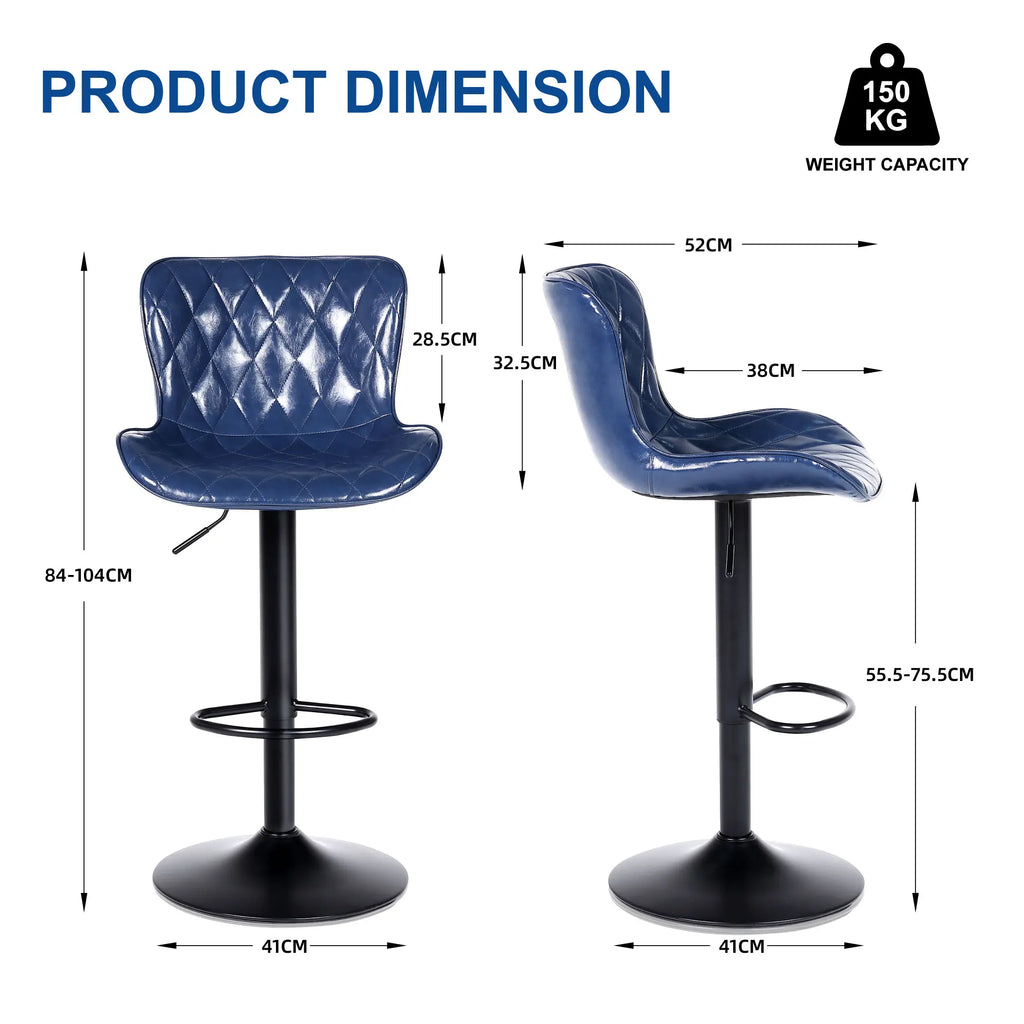 Windsor Bar Stools Set of 3, Waterproof Leather, Blue