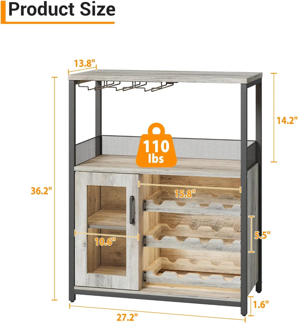 Detachable Wine Rack Drinks Cabinet with Mesh Door