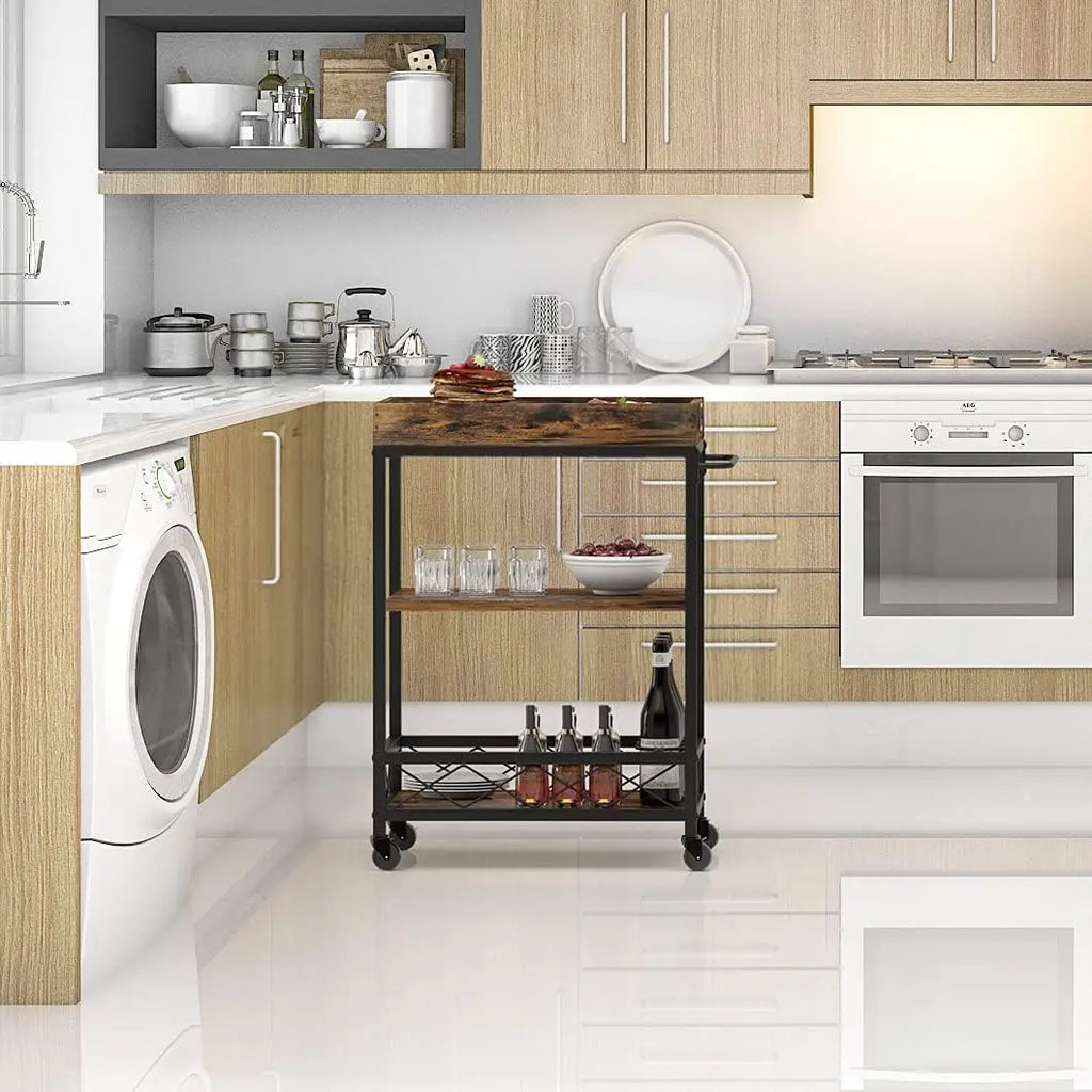 3-Tier Industrial Bar Cart with Removable Tray