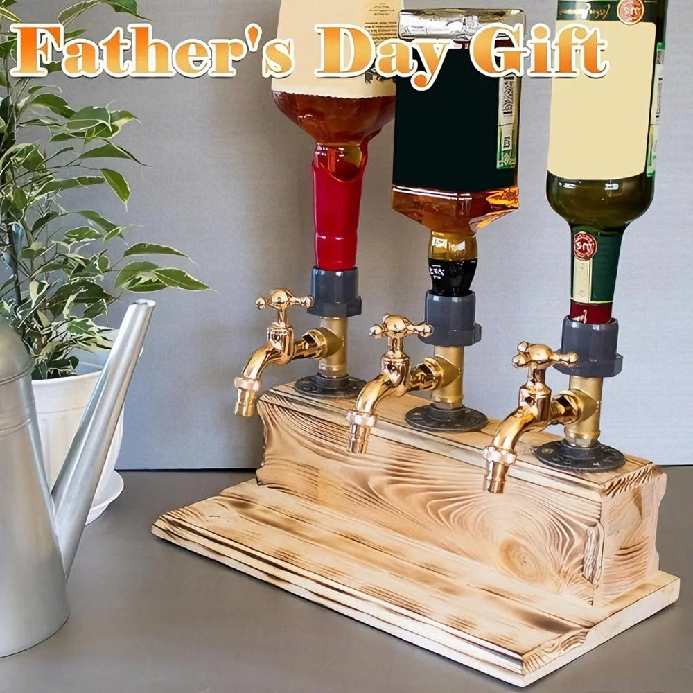 Wooden Whisky Dispenser Stand with Faucet, 1 to 3 Heads