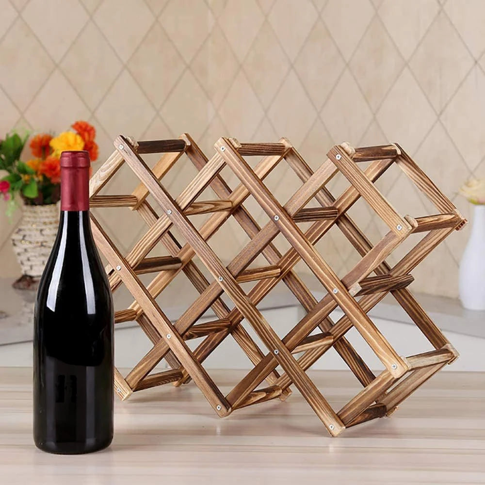 Foldable Wooden Wine Rack, 10 Bottles
