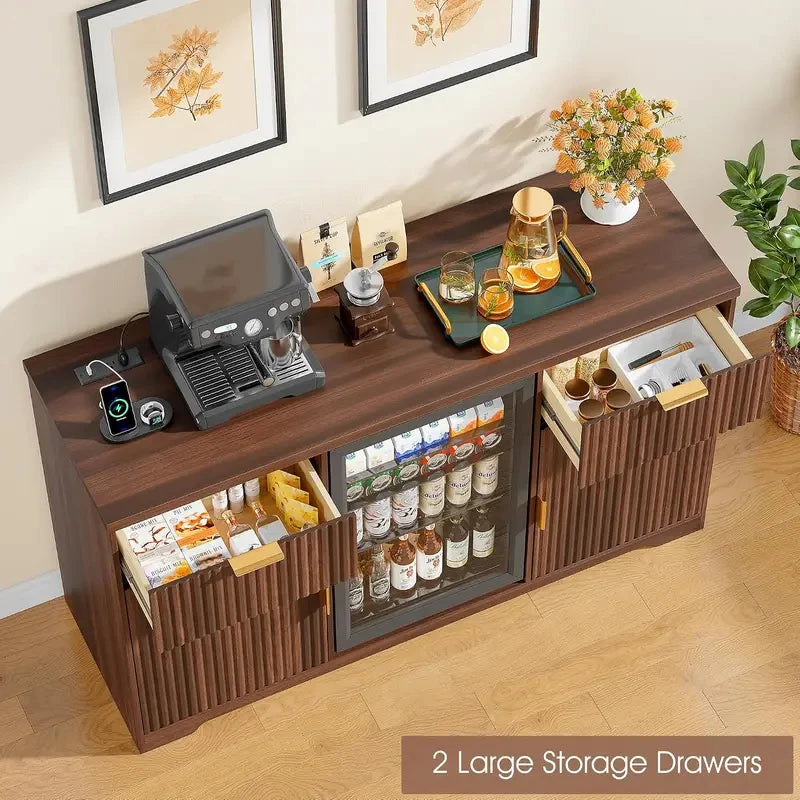 Fluted Drinks Cabinet, Coffee Bar with Fridge Space
