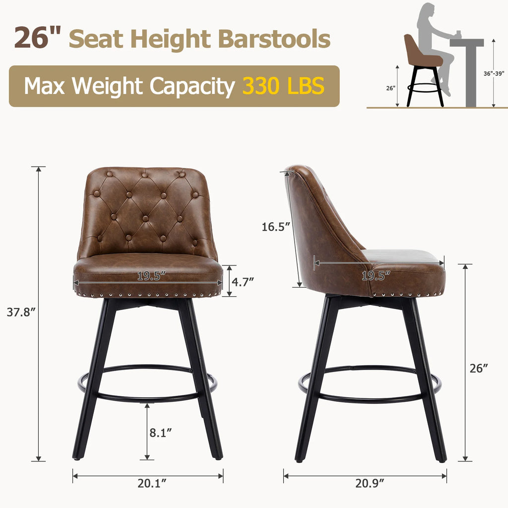 Hampstead Swivel Bar Stools Set of 2, Wooden Legs, Upholstered