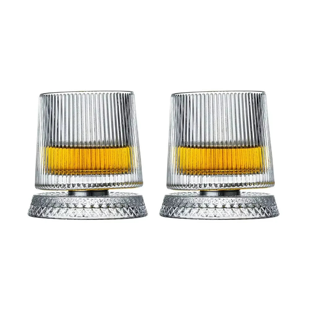 Rotating Whiskey Glasses, Glass Base, Set of 2
