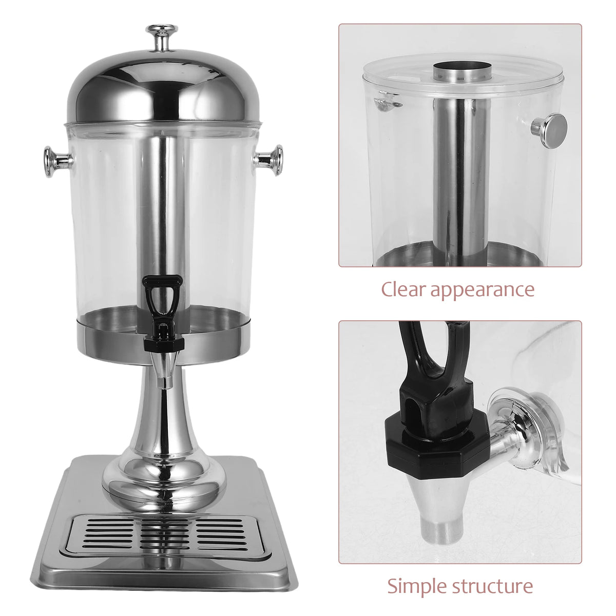 8L Stainless Steel Drinks Dispenser with Stand and Ice Core