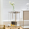 Foldable Round Drinks Trolley with Glass Shelves, Gold or Silver