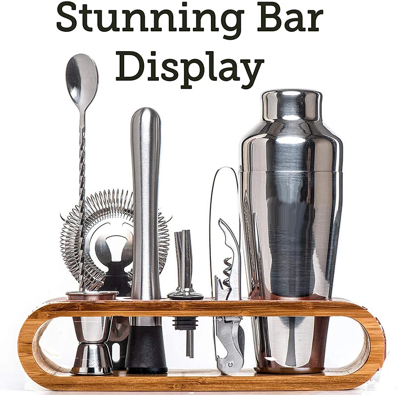 10-Piece Cocktail Bar Tool Set with Bamboo Stand