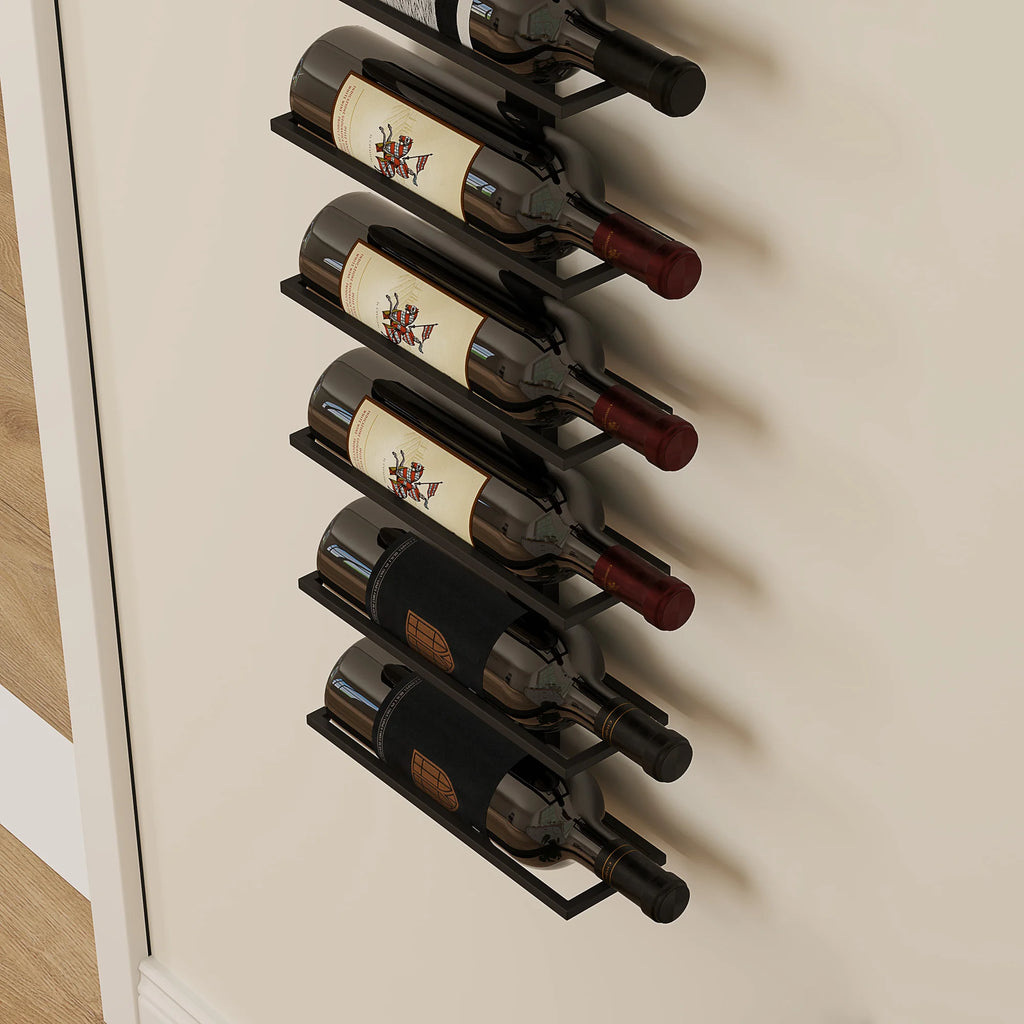 10-Bottle Wall-Mounted Wine Rack, Black Steel