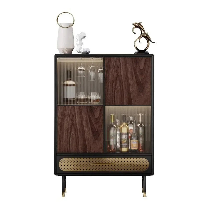 Italian Light Luxury Drinks Cabinet, Wine Display, Solid Wood & Glass