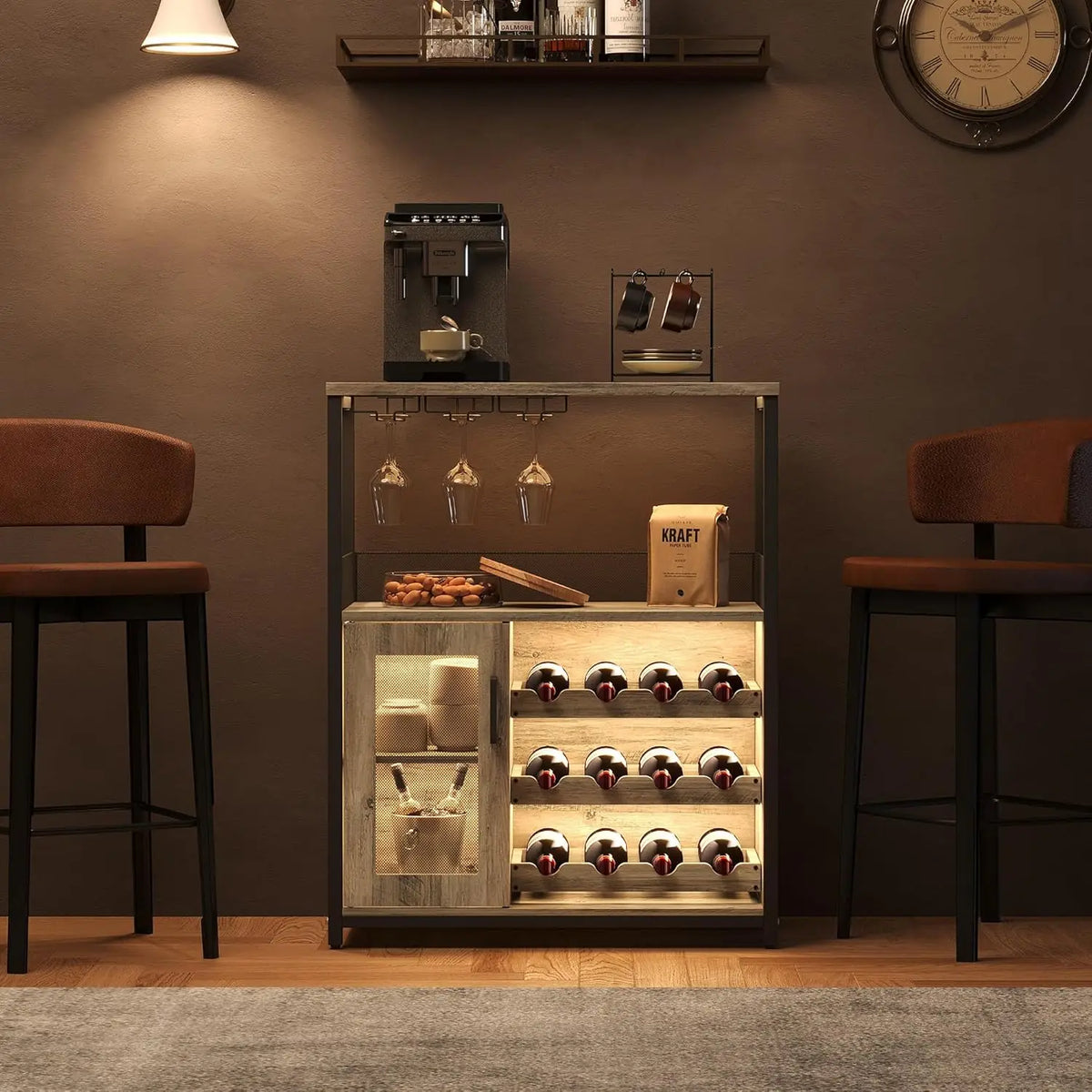 Detachable Wine Rack Drinks Cabinet with Mesh Door