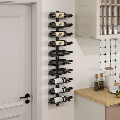 10-Bottle Wall-Mounted Wine Rack, Black Steel