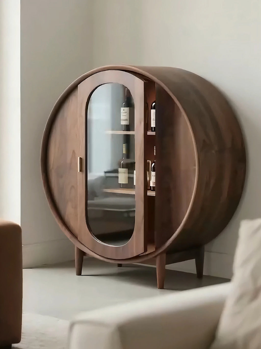 Barrel Round Drinks Cabinet, Wine Display, Solid Wood