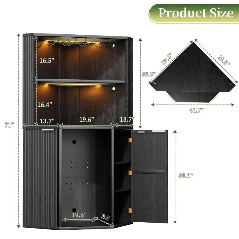 Corner Drinks Cabinet, Fluted Bar Glassware Storage