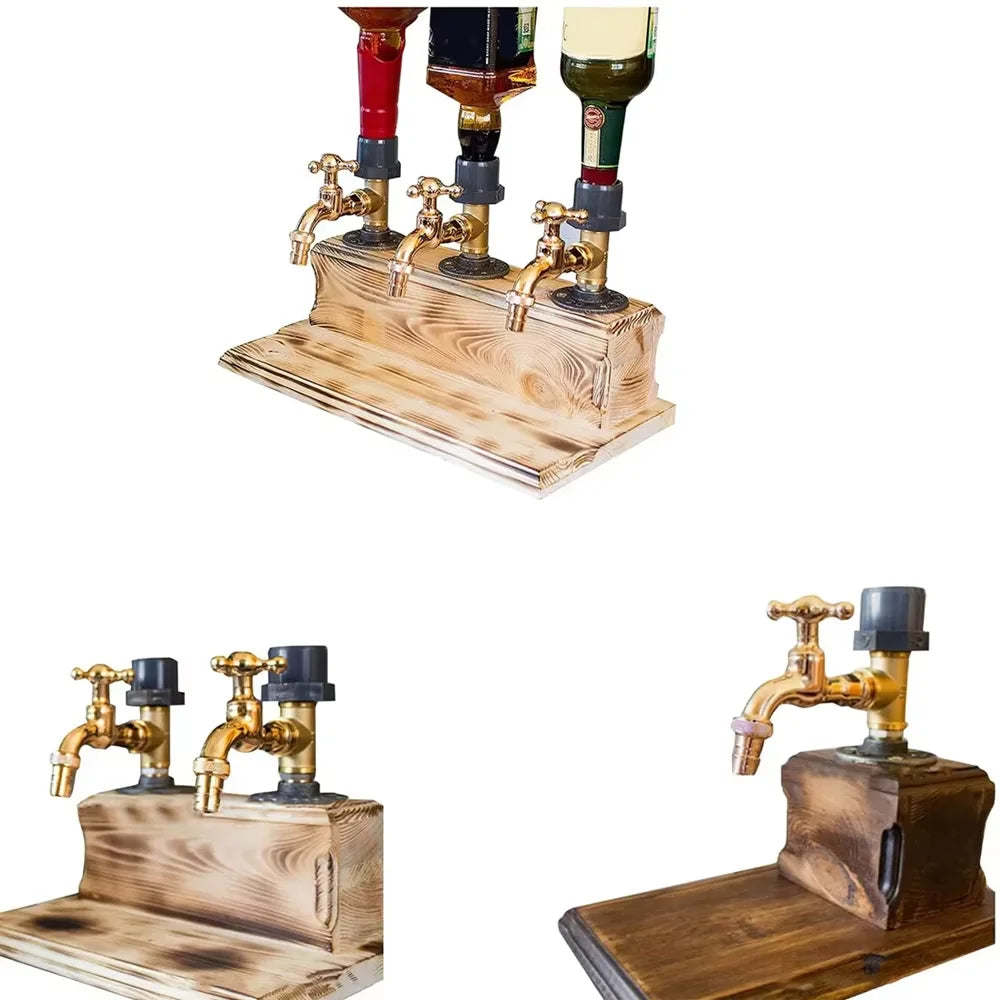 Wooden Whisky Dispenser Stand with Faucet, 1 to 3 Heads