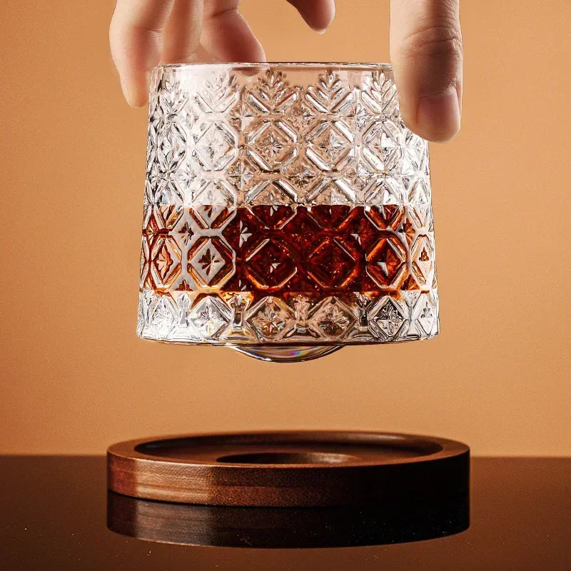 Rotating Crystal Whisky Tumbler with Base, 280ml