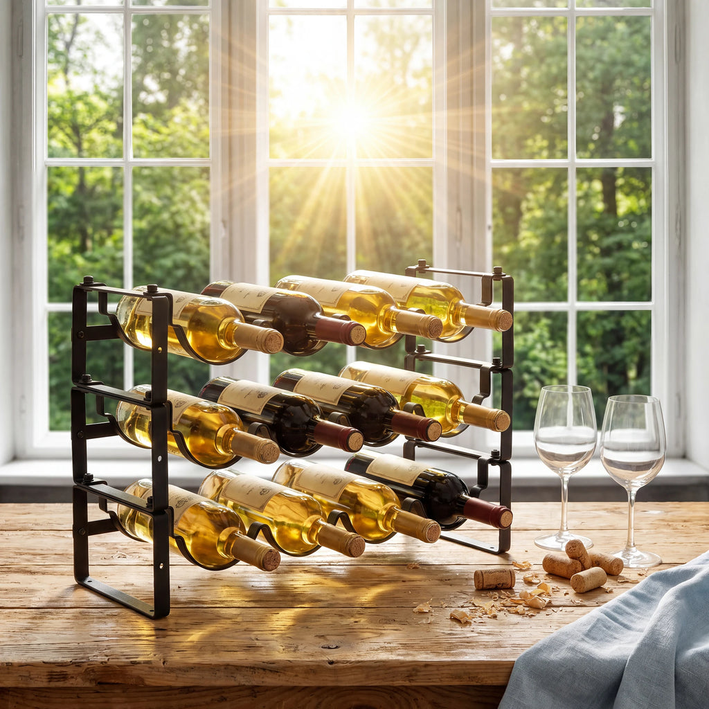 Wave-Shaped Metal Wine Rack, 8 or 12 Bottles