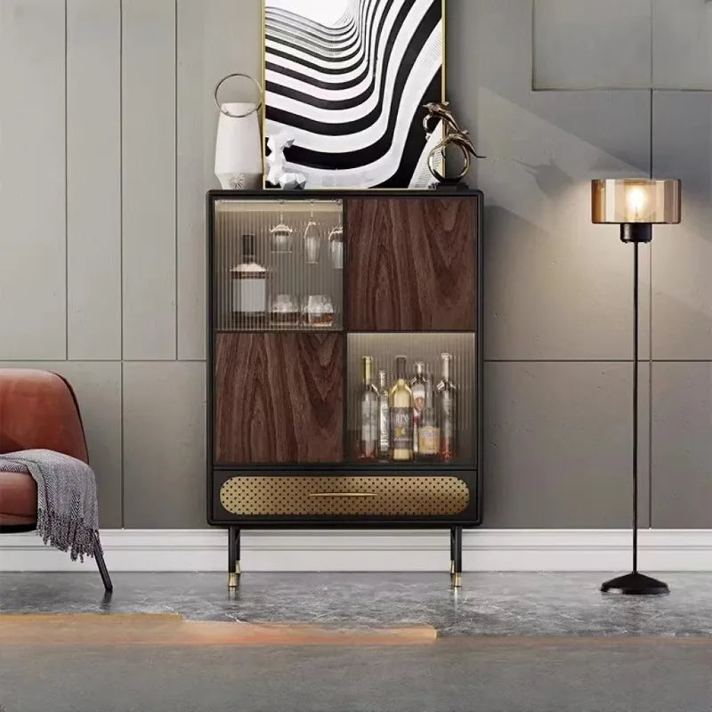 Italian Light Luxury Drinks Cabinet, Wine Display, Solid Wood & Glass