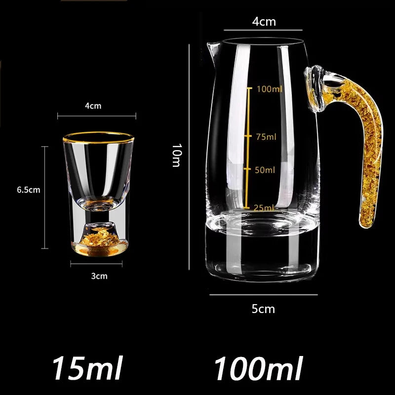 Gold-Foil Crystal Shot Glass Set with Dispenser, Gift Boxed