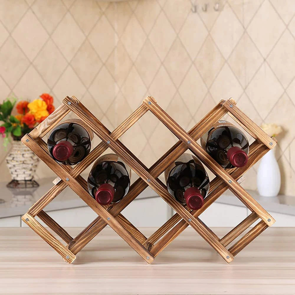Foldable Wooden Wine Rack, 10 Bottles