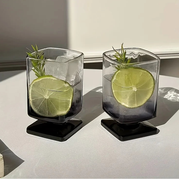 Square Glass Tumbler, Black Gradient, Set of 1 or 2