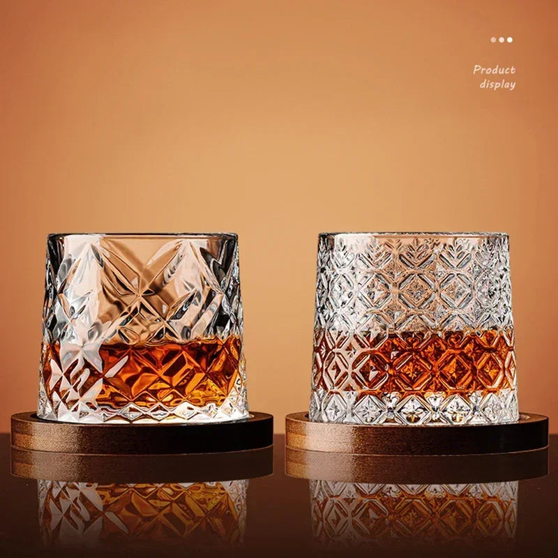 Rotating Crystal Whisky Tumbler with Base, 280ml