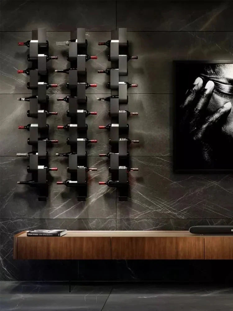 Wall-Mounted Wine Rack, Black Metal