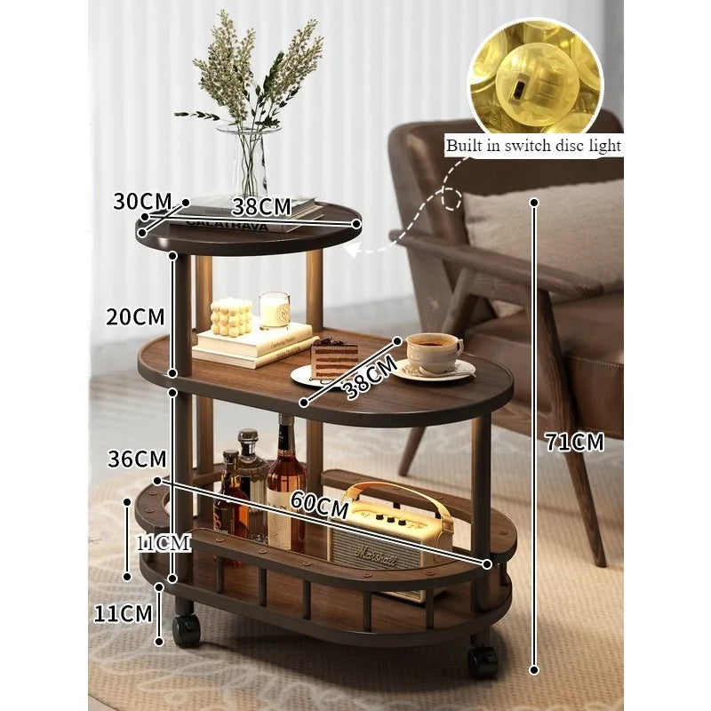 Vintage-Style Rolling Side Trolley, Wood