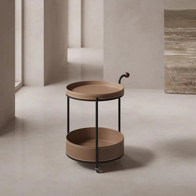 Leather-Wrapped Drinks Trolley, Double-Tier