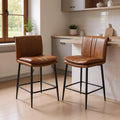 Marylebone Retro Bar Stools Set of 2, PU Leather, Brown