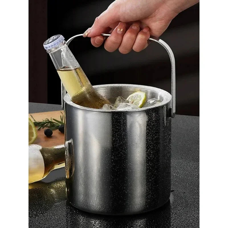Insulated Ice Bucket, Double-Layer Stainless Steel