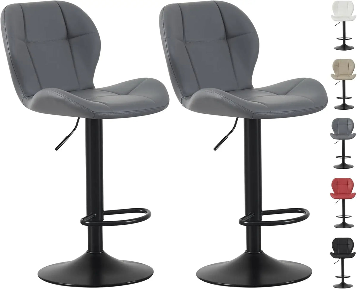 Swivel Bar Stools Set of 2, Faux Leather, Footrest