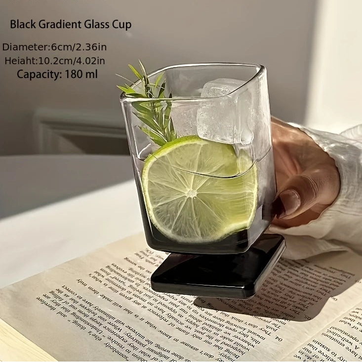 Square Glass Tumbler, Black Gradient, Set of 1 or 2