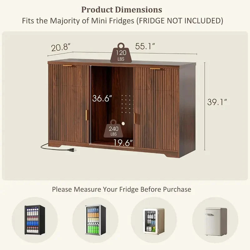 Fluted Drinks Cabinet, Coffee Bar with Fridge Space
