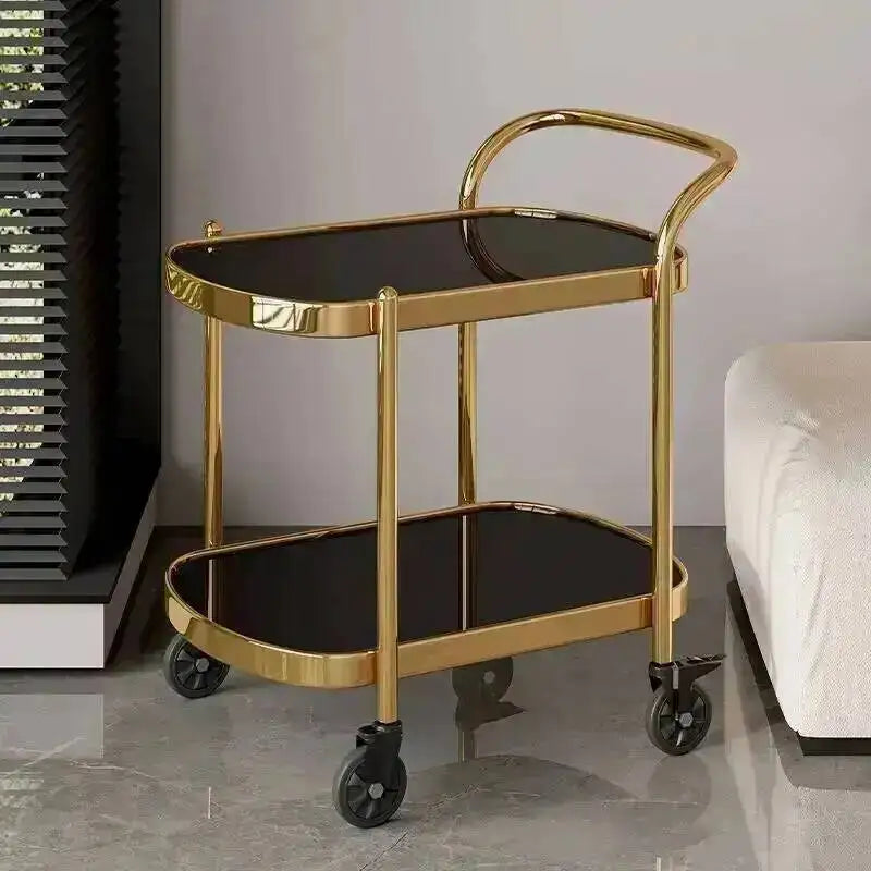 Double-Tier Glass Drinks Trolley, Gold or Rose Gold