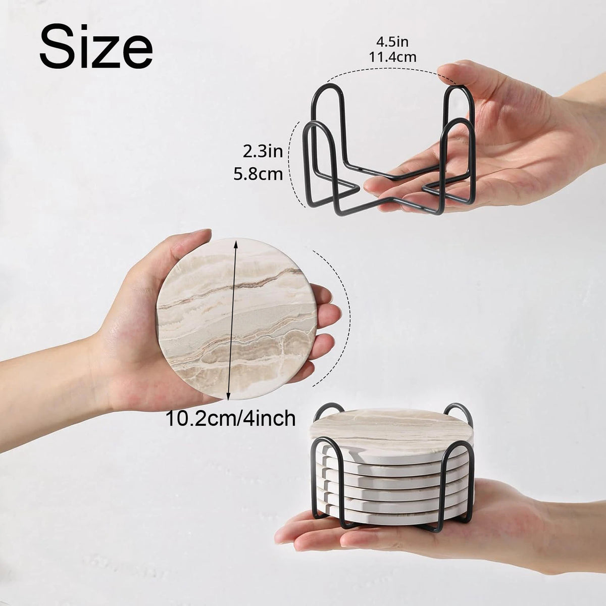 Marble-Style Coaster Set with Holder, 6 Pieces