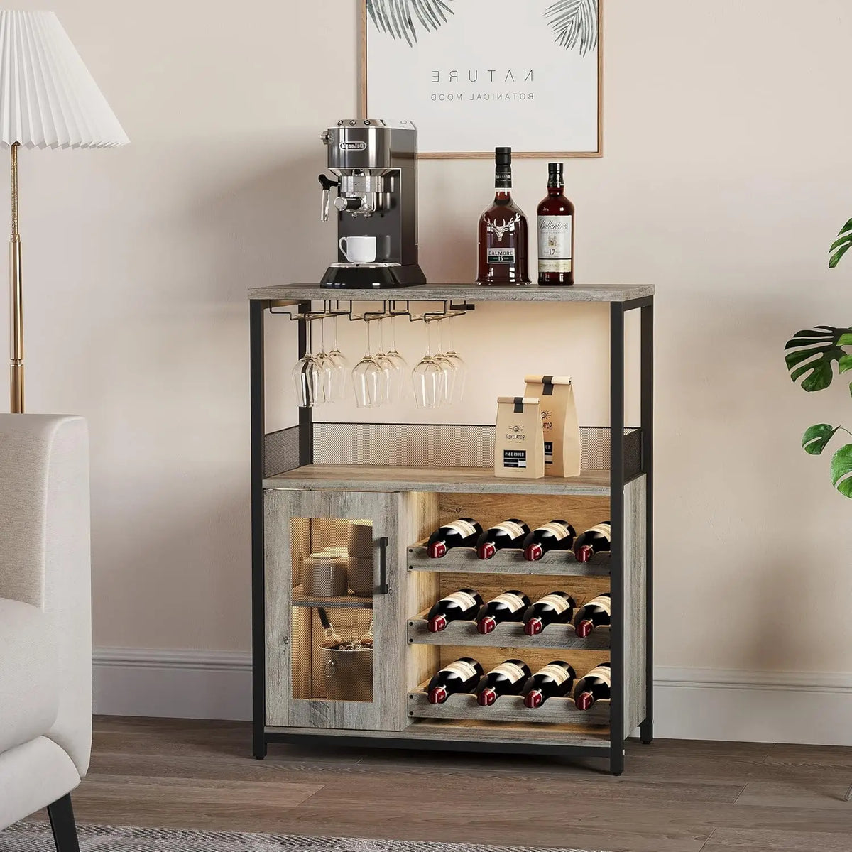 Detachable Wine Rack Drinks Cabinet with Mesh Door