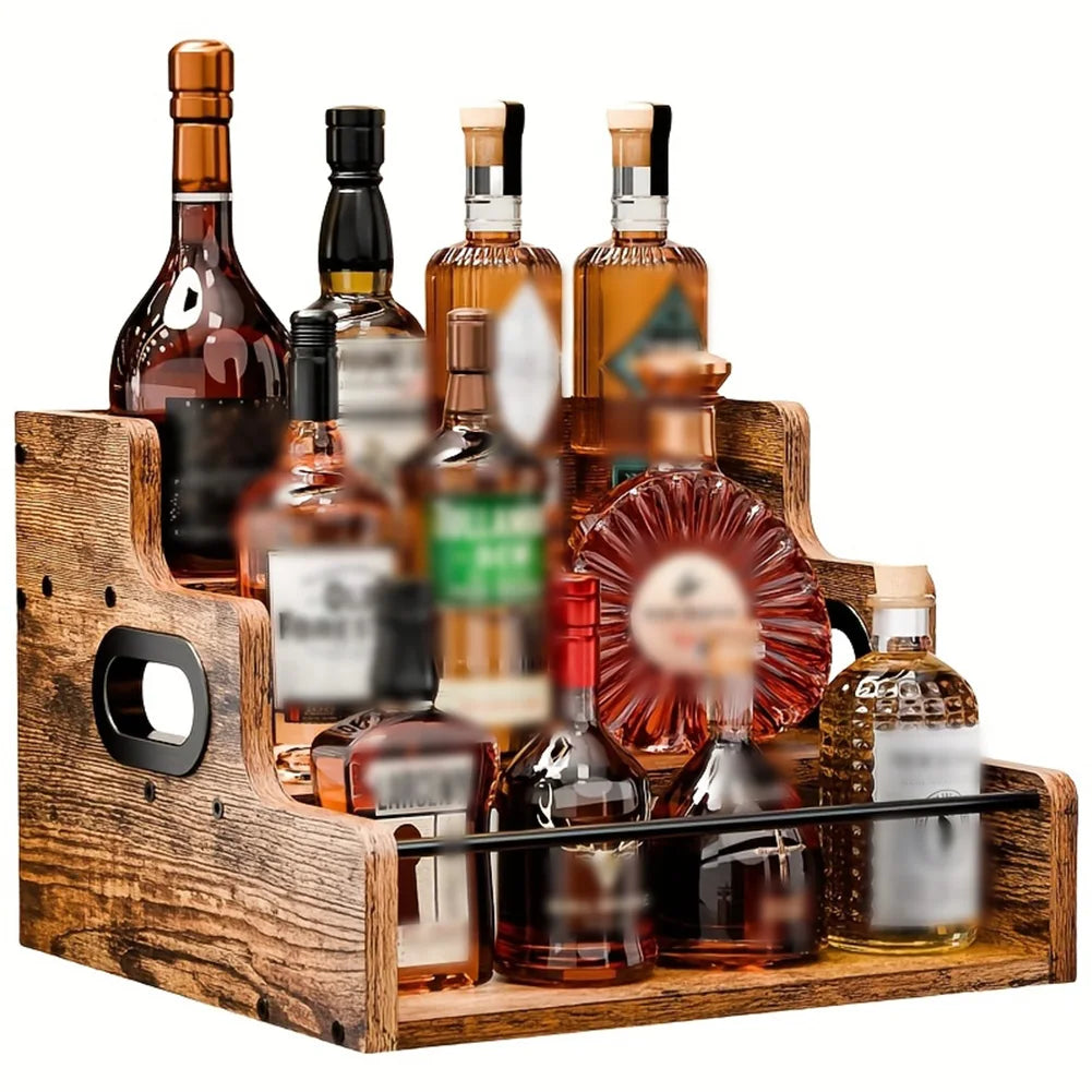 3-Step Retro Wine Rack, Countertop Display Shelf