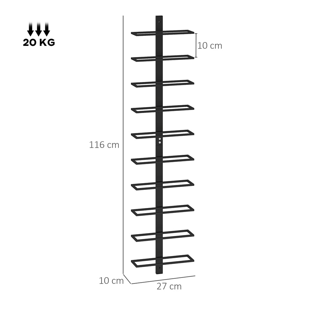 10-Bottle Wall-Mounted Wine Rack, Black Steel