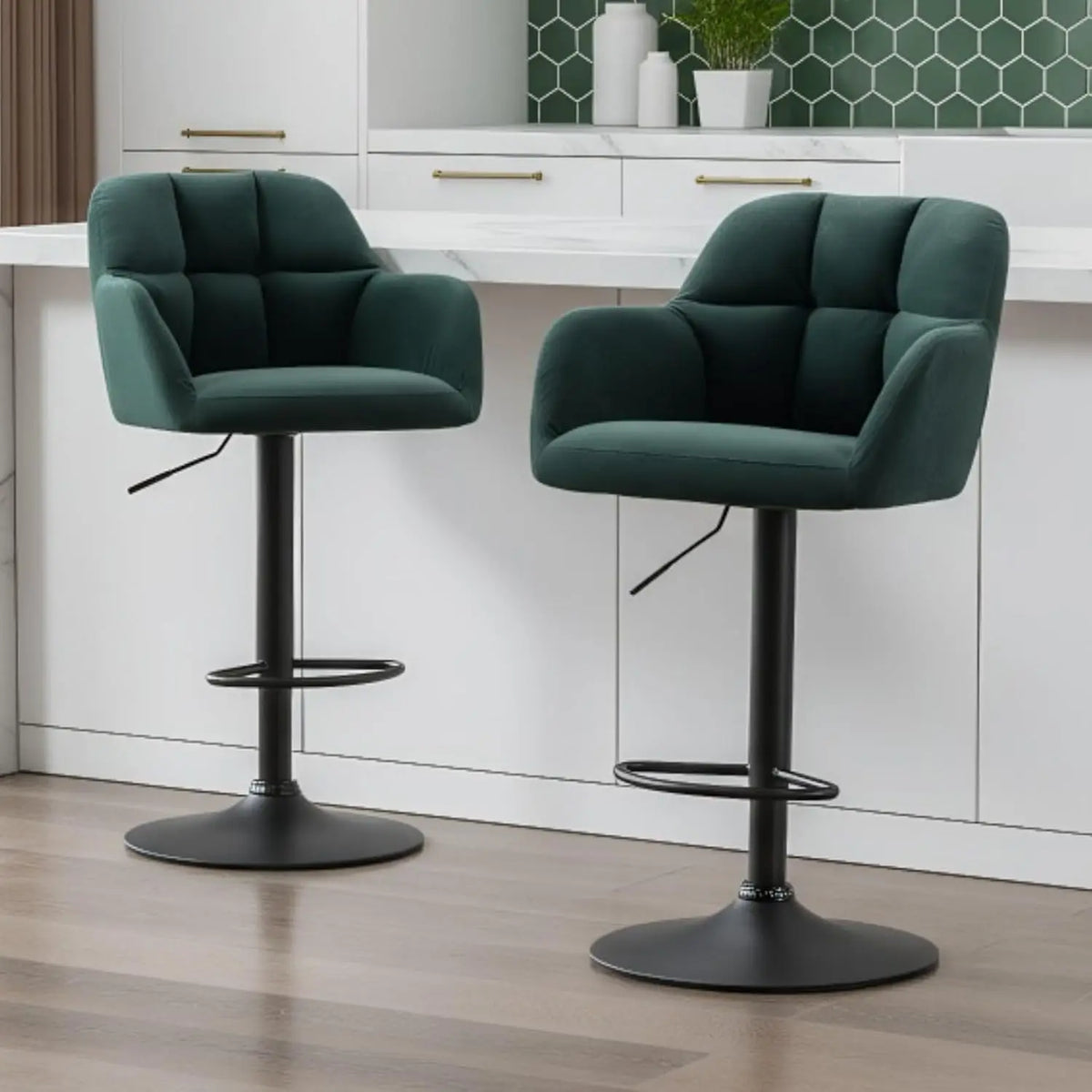 Richmond Swivel Velvet Bar Stools Set of 2, Green