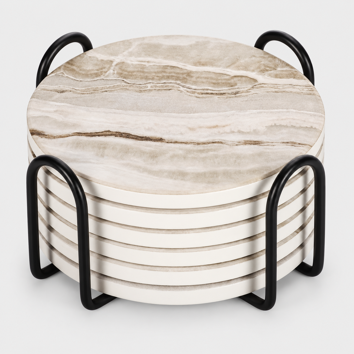 Marble-Style Coaster Set with Holder, 6 Pieces