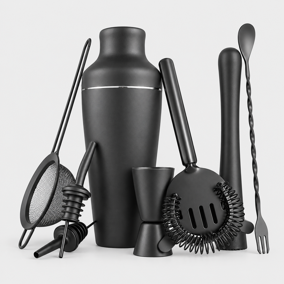 8-Piece Matte Black Cocktail Shaker Set