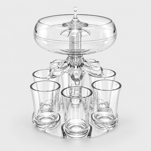 Clear Shot Dispenser Rack with 6 Shot Glasses