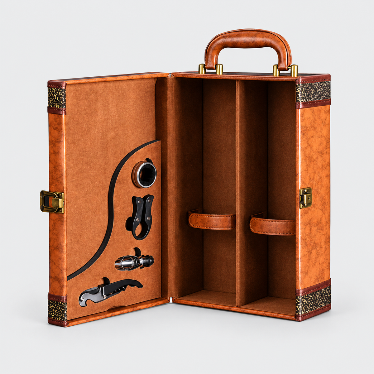 PU Leather Wine Gift Box with Tools and Handle
