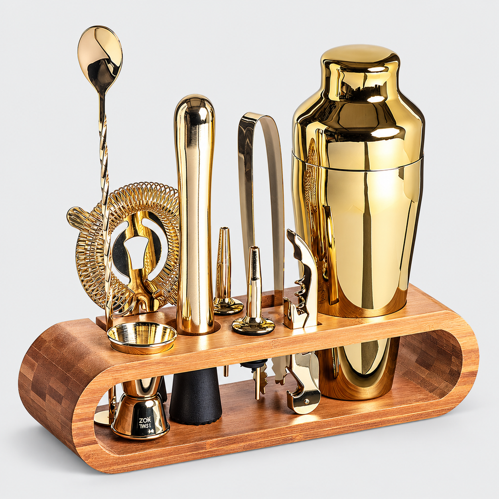 10-Piece Cocktail Bar Tool Set with Bamboo Stand