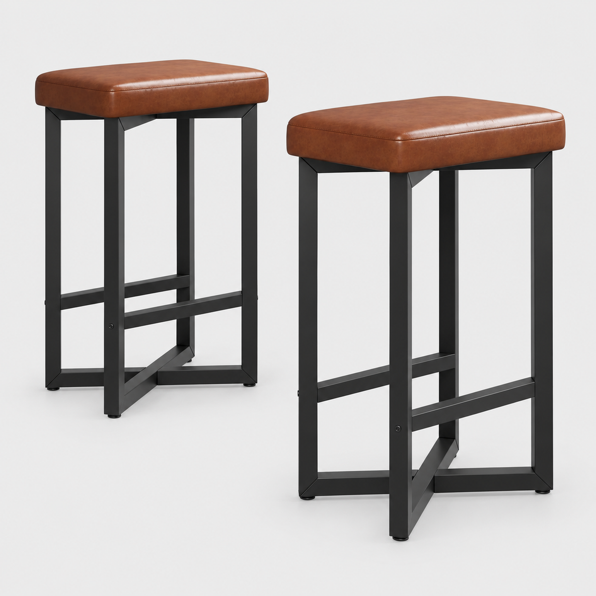 Backless Bar Stools Set of 2, PU Leather, 62.5cm on a light grey studio background