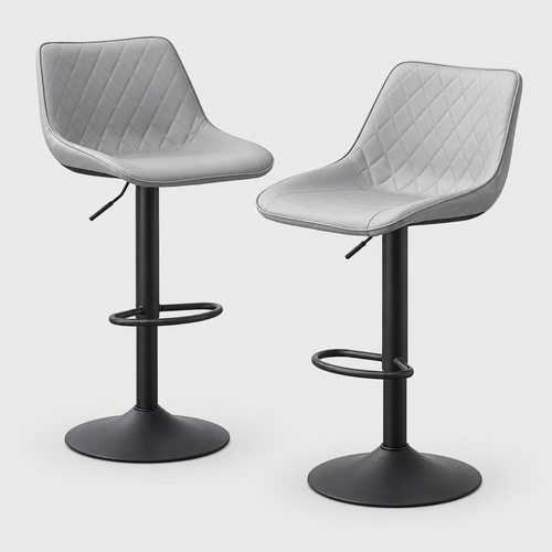 Chelsea Swivel Bar Stools Set of 2, Faux Leather, Height Adjustable on a light grey studio background