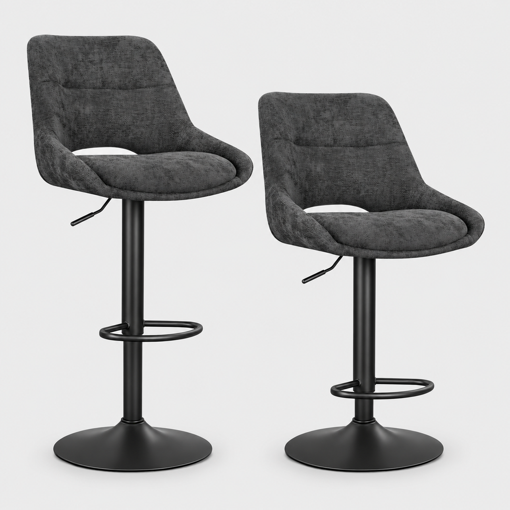 Edinburgh Bar Stools Set of 2, 360° Rotatable, Height Adjustable on a light grey studio background