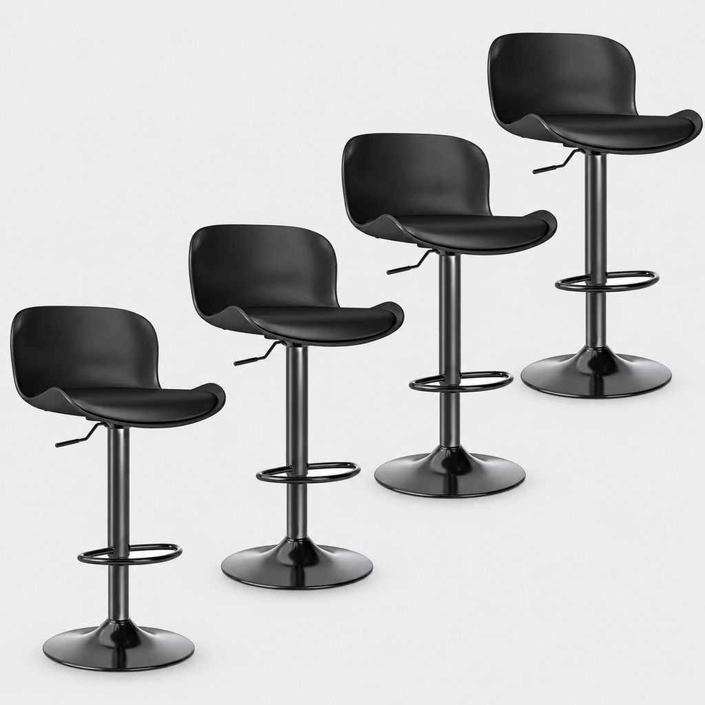 Islington Swivel Bar Stools Set of 4, Height Adjustable, Faux Leather on a light grey studio background